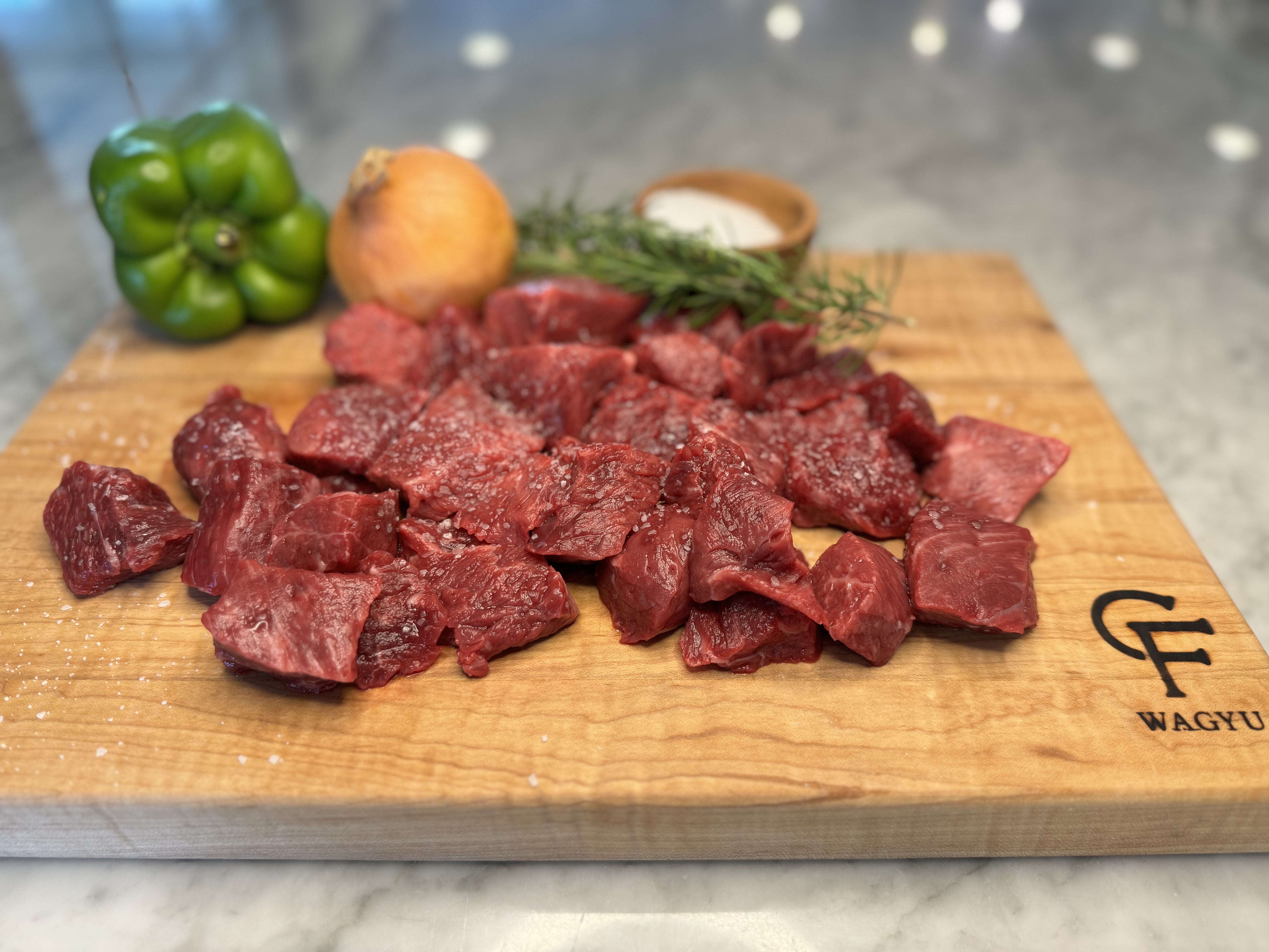 Wagyu Beef Stew Meat up close